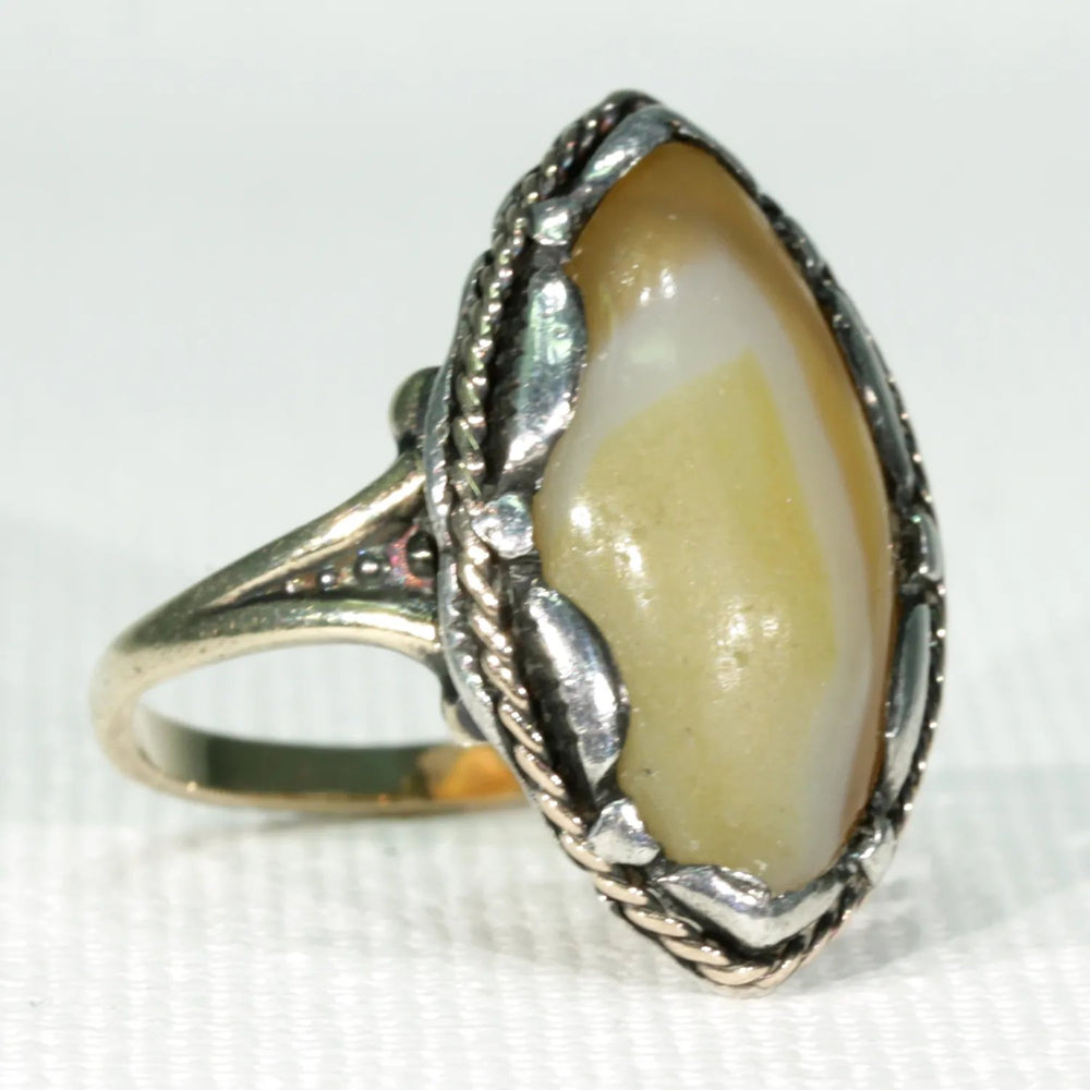 Antique Navette Gold Agate Ring