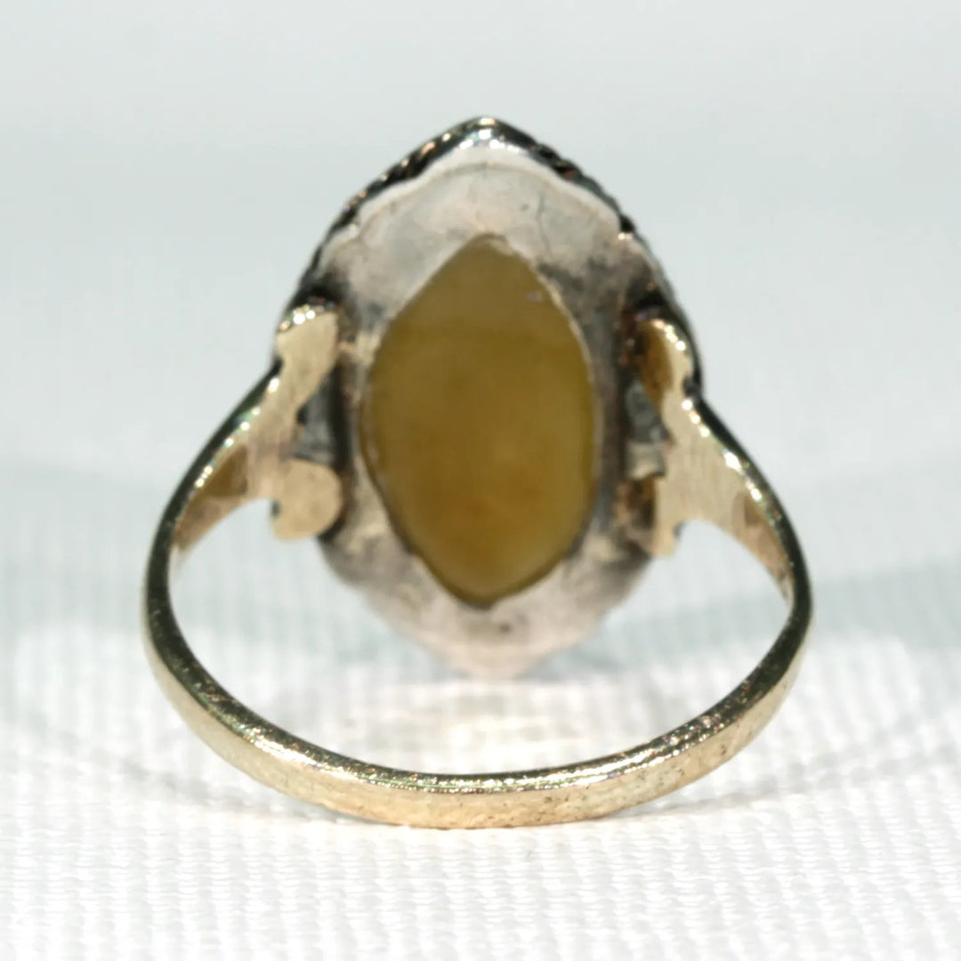 Antique Navette Gold Agate Ring