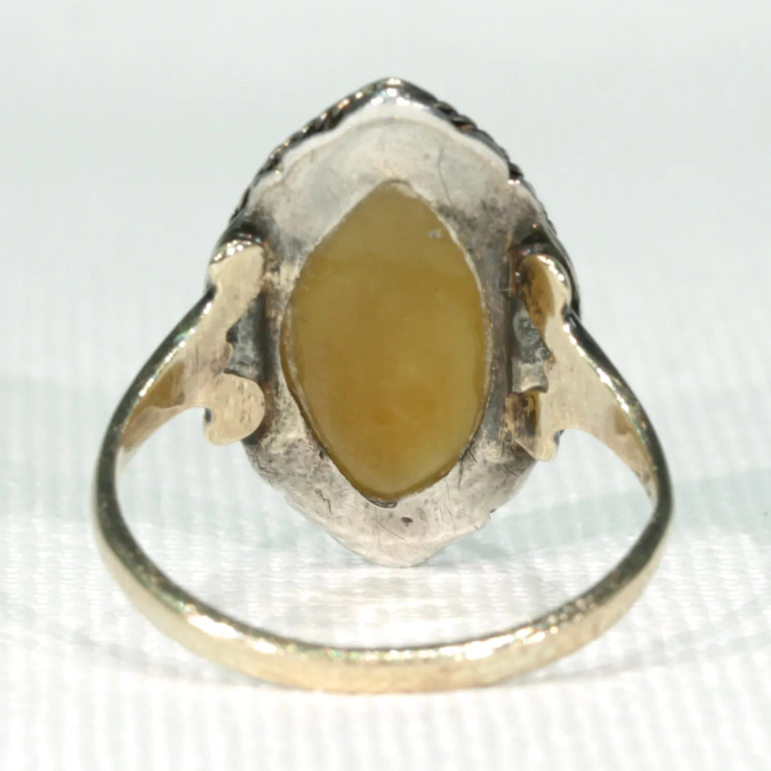 Antique Navette Gold Agate Ring