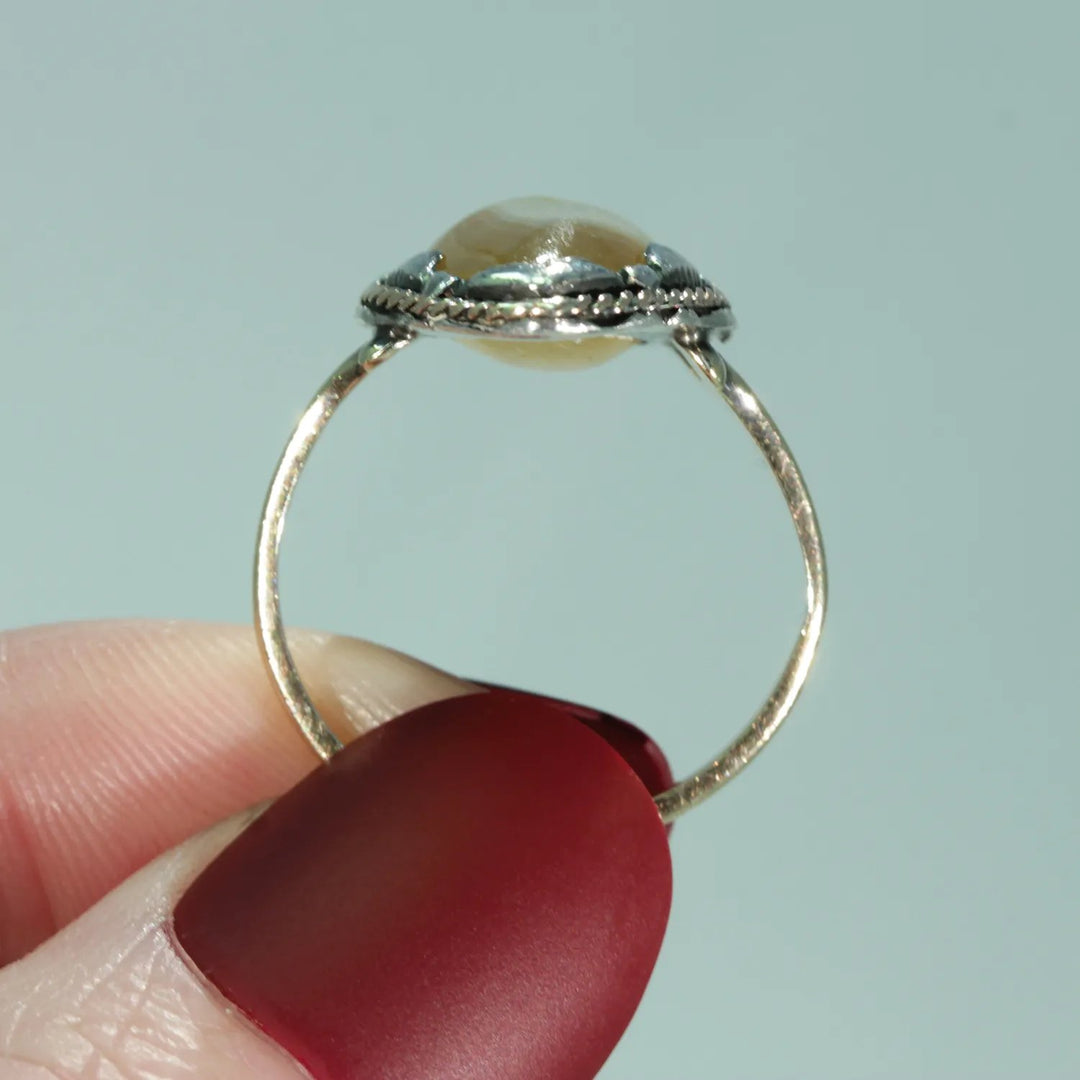 Antique Navette Gold Agate Ring