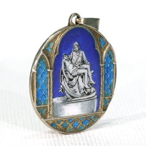 Antique Pietà Enamel Pendant Silver Roman