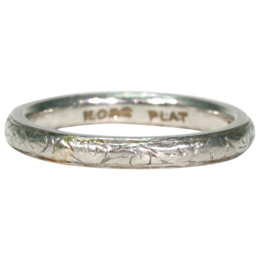 Antique Platinum Wedding Band Ring Inscribed 'Fidelity'
