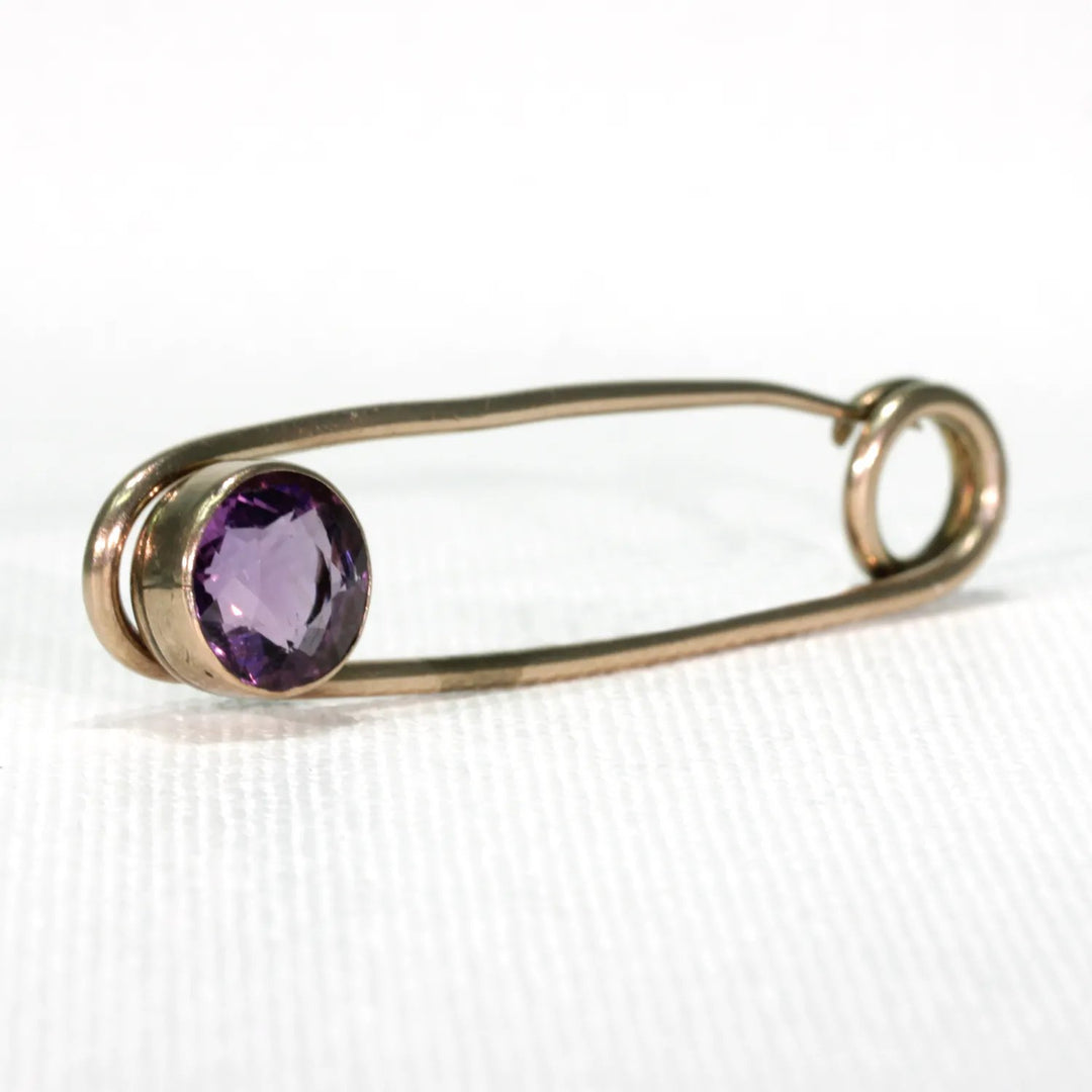 Antique Rose Gold Faceted Amethyst Safety Pin