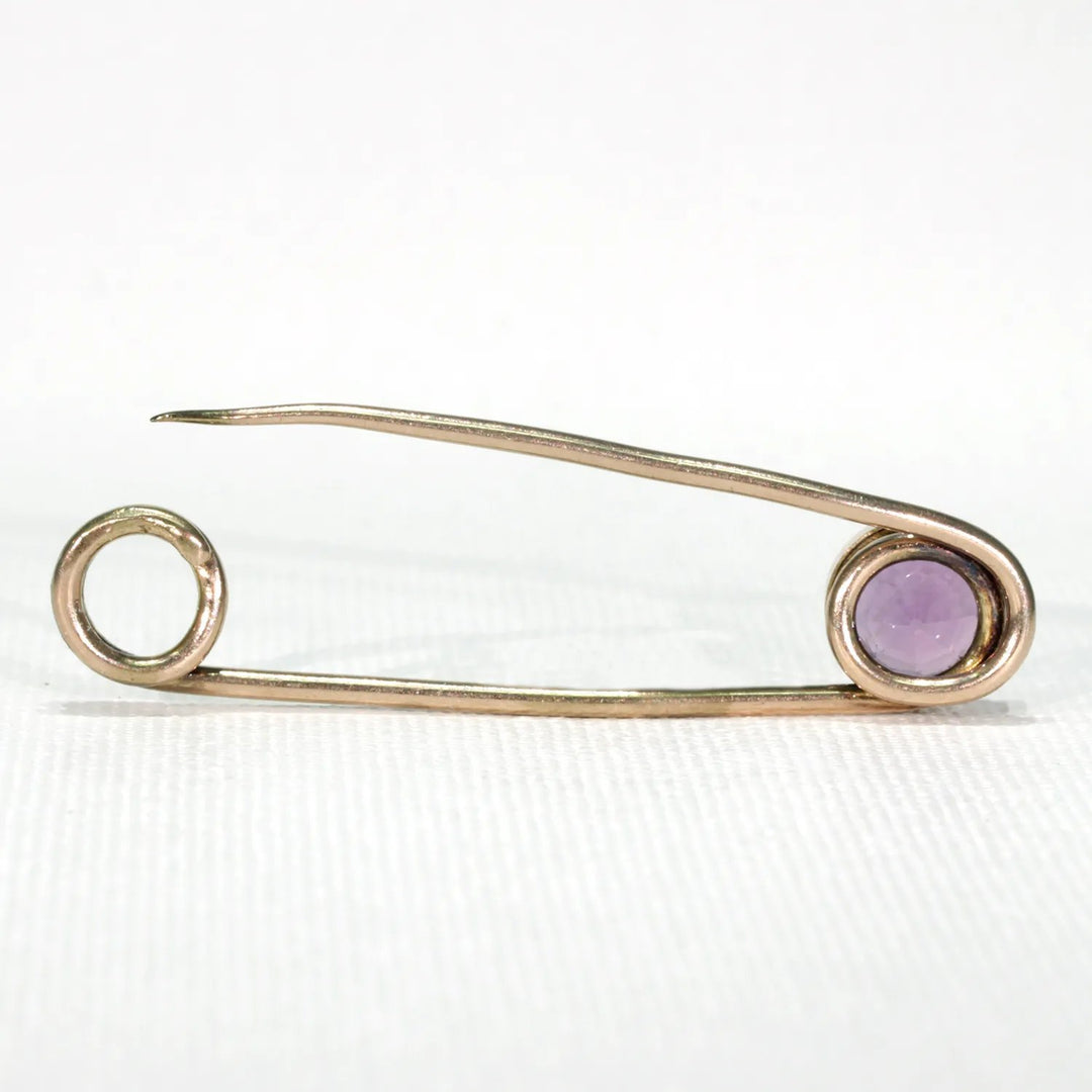 Antique Rose Gold Faceted Amethyst Safety Pin