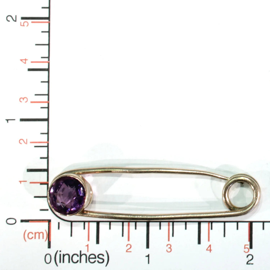 Antique Rose Gold Faceted Amethyst Safety Pin