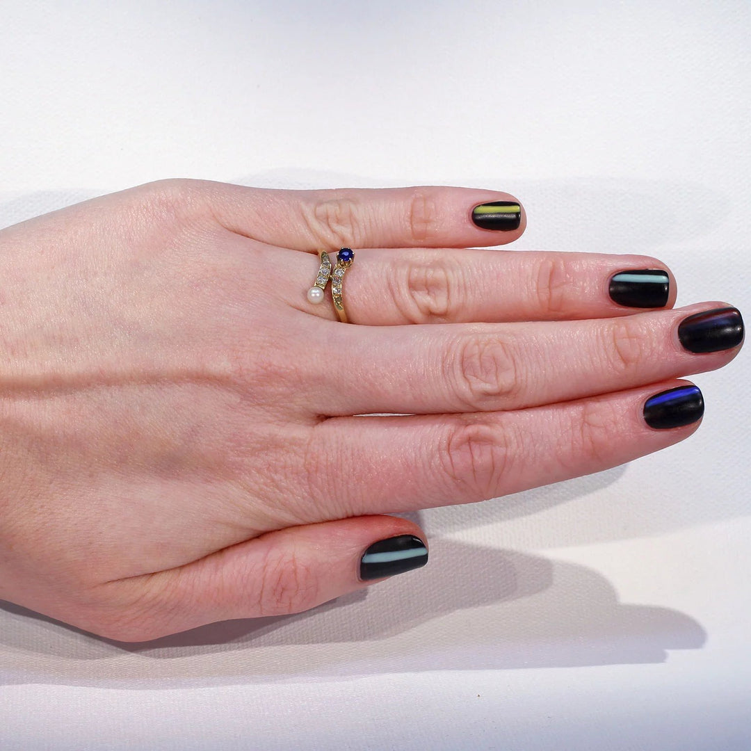 Antique Sapphire Pearl Diamond Bypass Ring