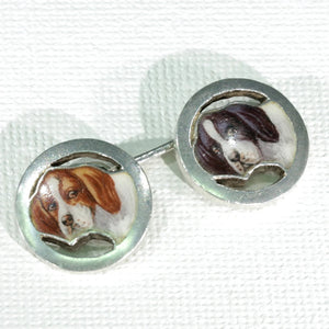 Antique Silver Enamel Hound Dog Cufflinks