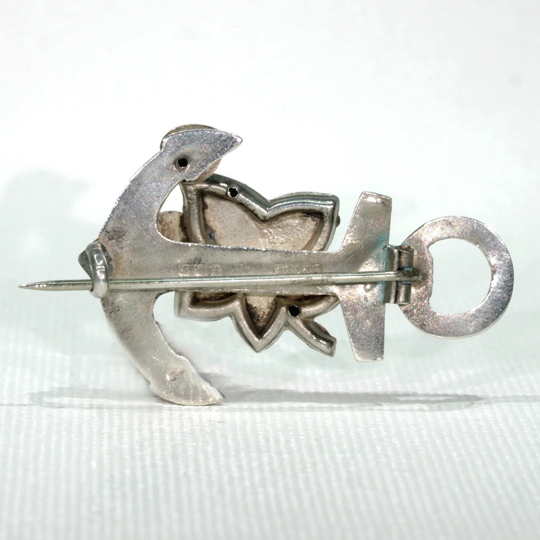 Antique Silver Sweetheart Brooch Pin "Best Wishes" Edwardian