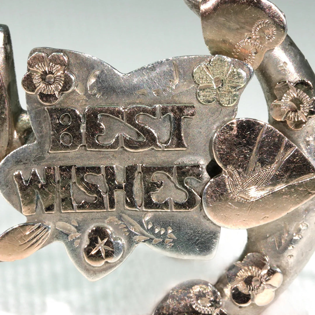 Antique Silver Sweetheart Brooch Pin "Best Wishes" Edwardian