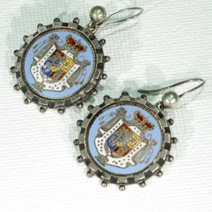 Antique Sterling Silver Enamel Earrings Coat of Arms