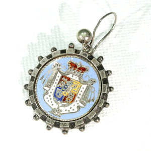 Antique Sterling Silver Enamel Earrings Coat of Arms