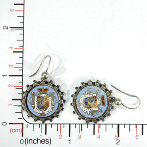 Antique Sterling Silver Enamel Earrings Coat of Arms