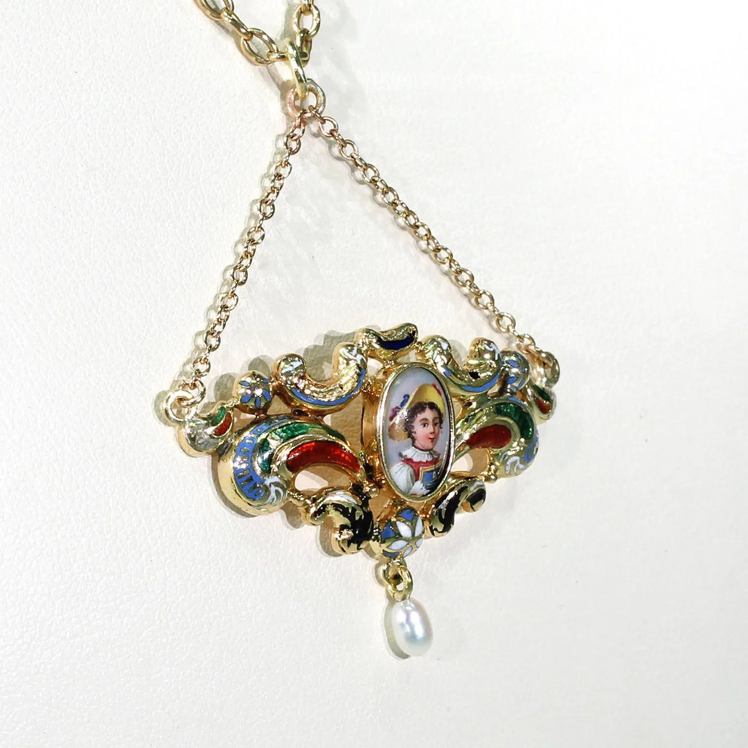 Antique Swiss Enamel Pendant 14k Gold