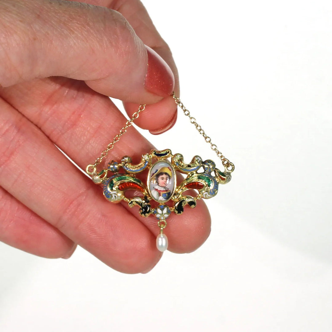 Antique Swiss Enamel Pendant 14k Gold