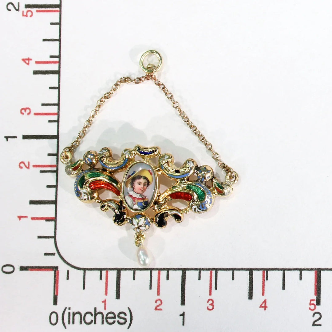 Antique Swiss Enamel Pendant 14k Gold