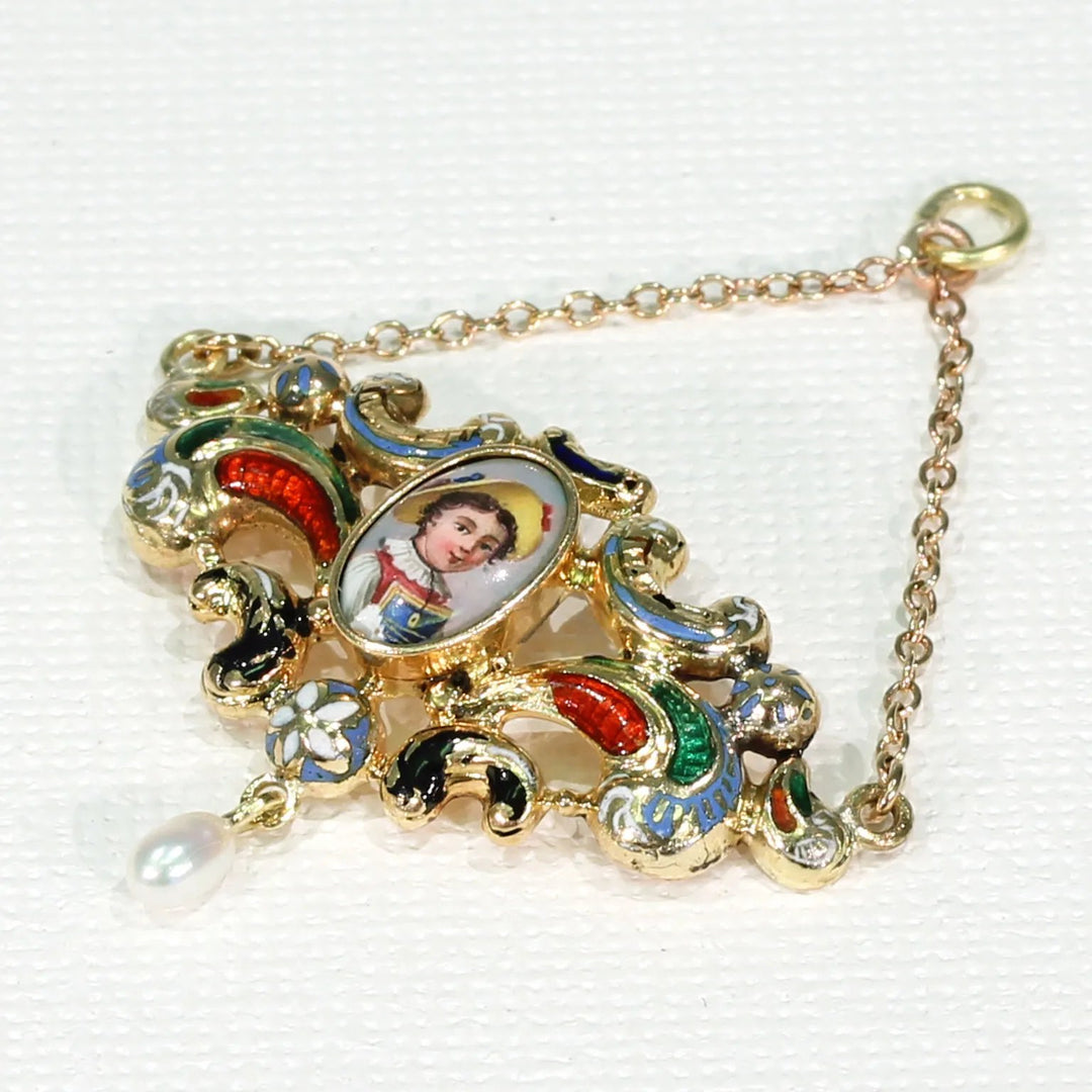 Antique Swiss Enamel Pendant 14k Gold