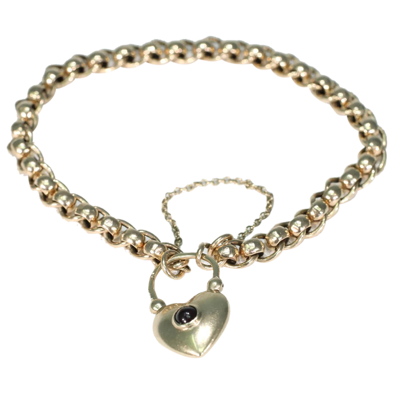 Antique Victorian 9k Gold Bracelet Heart Garnet Lock