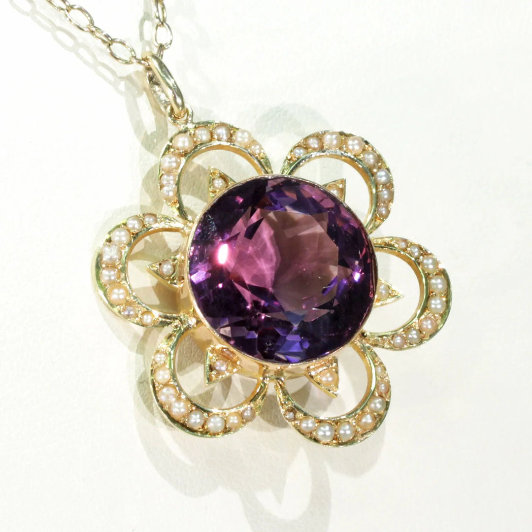 Antique Victorian Amethyst Pearl Pendant 15k Gold