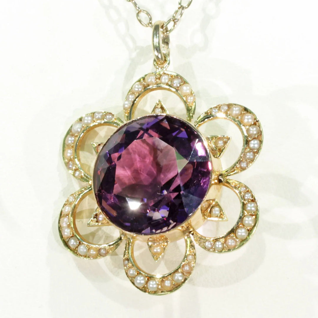 Antique Victorian Amethyst Pearl Pendant 15k Gold