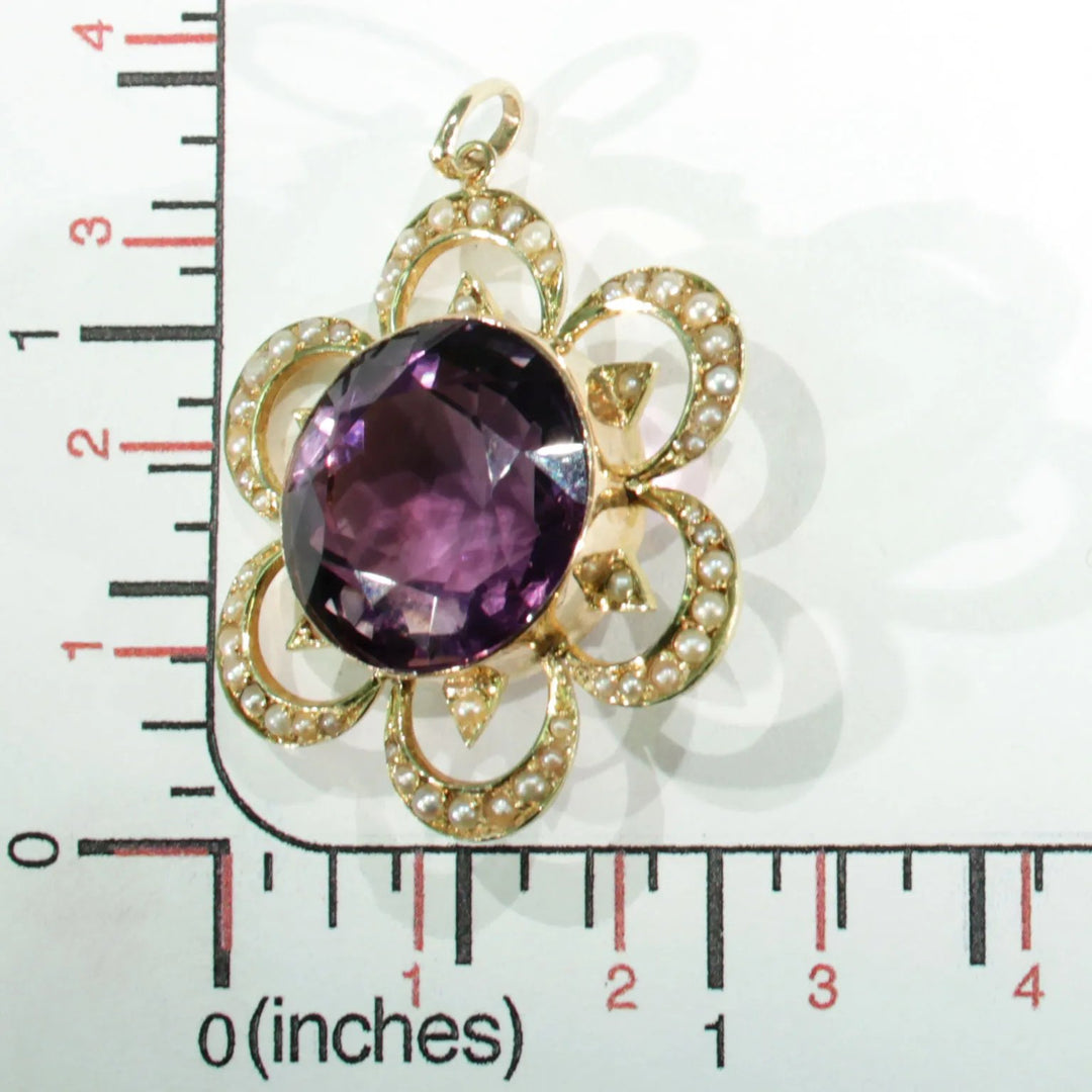 Antique Victorian Amethyst Pearl Pendant 15k Gold