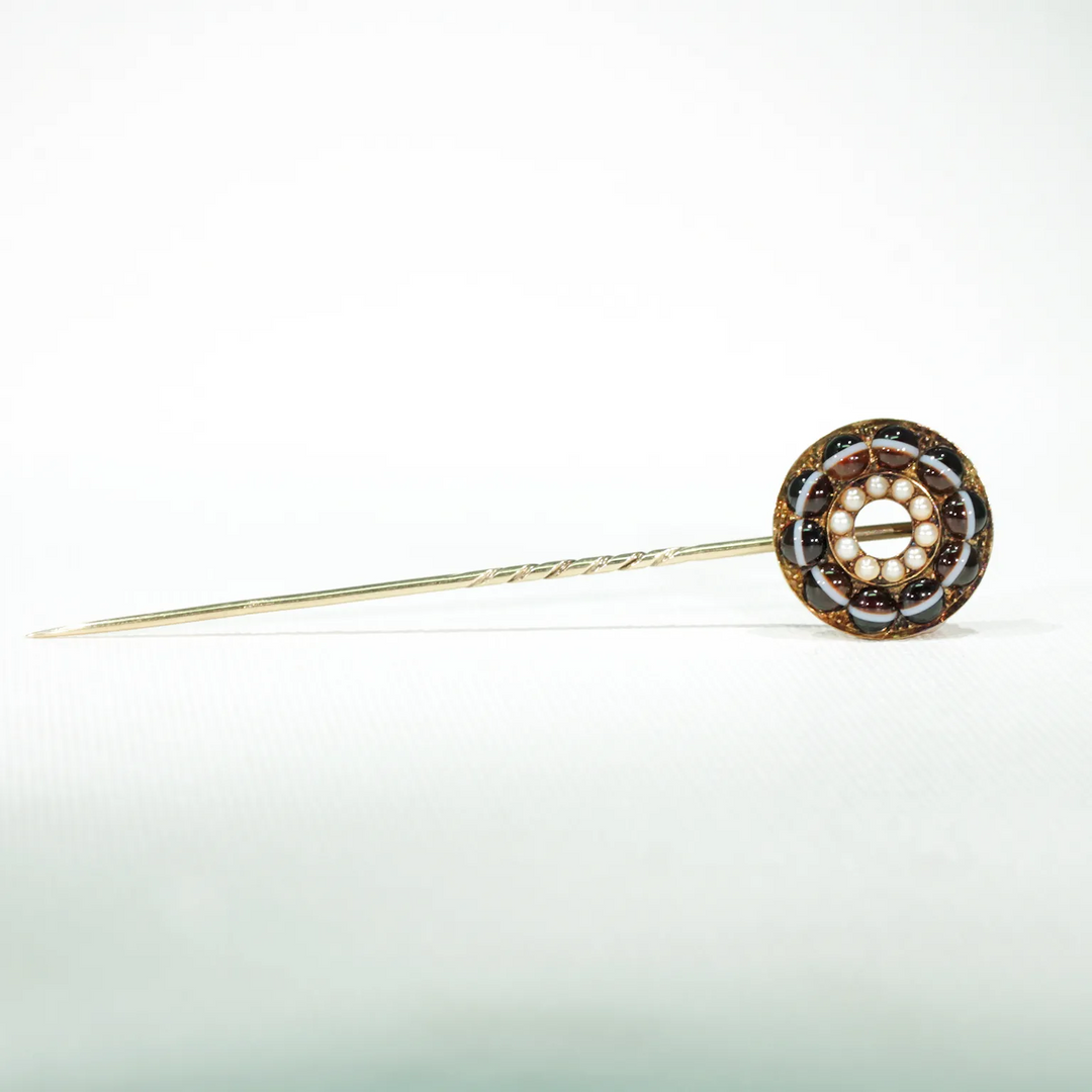 Antique Victorian Banded Agate Pearl Stick Pin