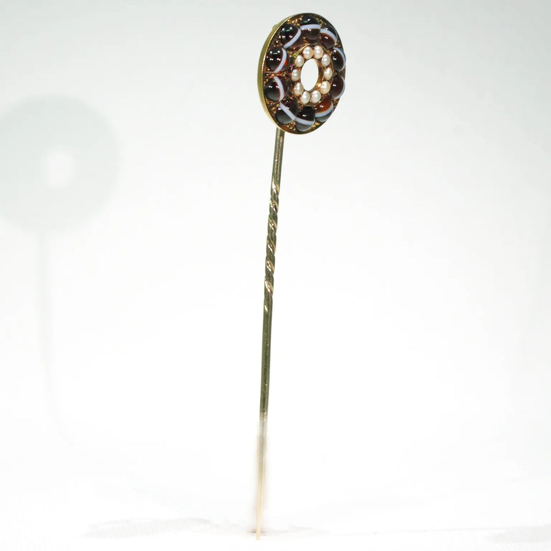 Antique Victorian Banded Agate Pearl Stick Pin