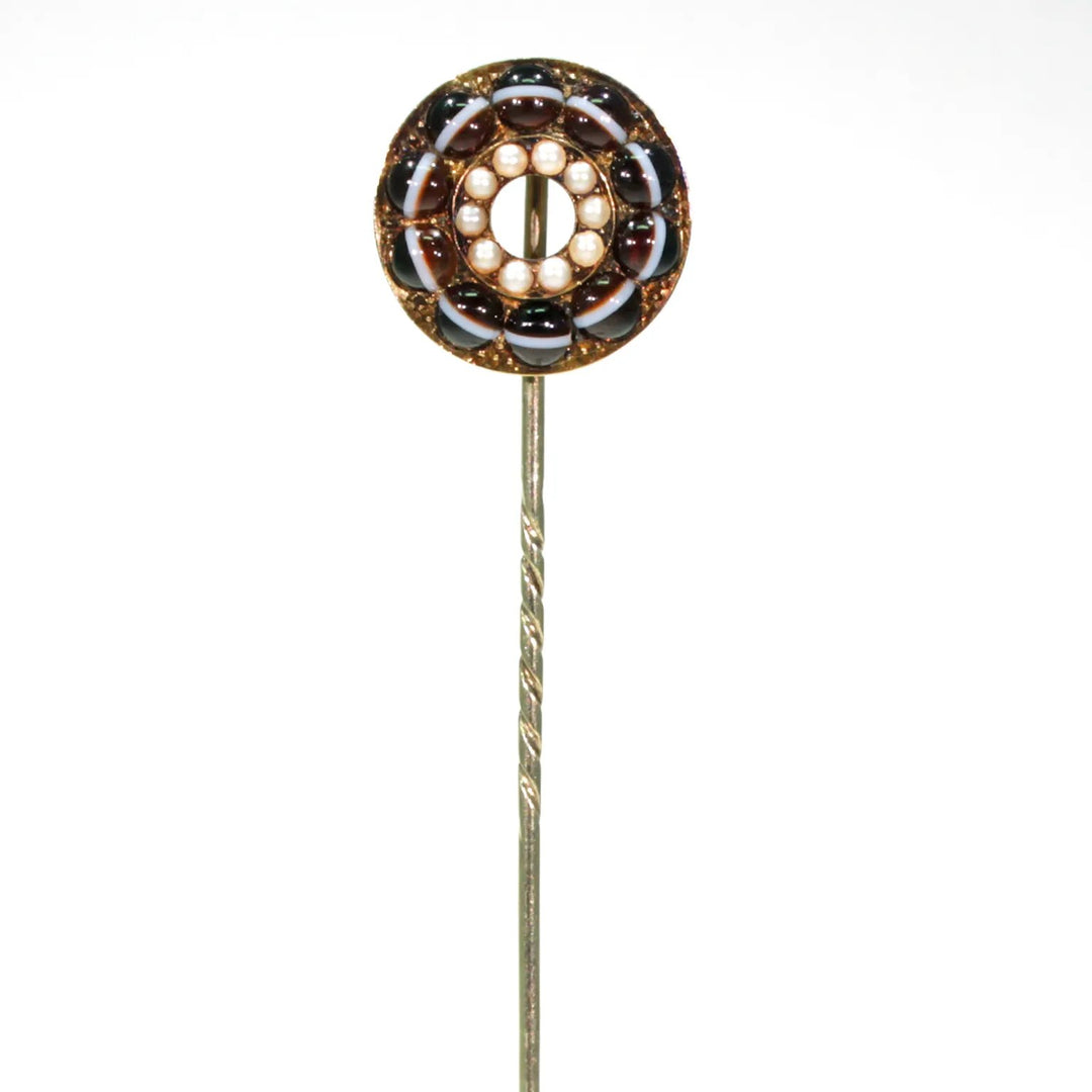 Antique Victorian Banded Agate Pearl Stick Pin
