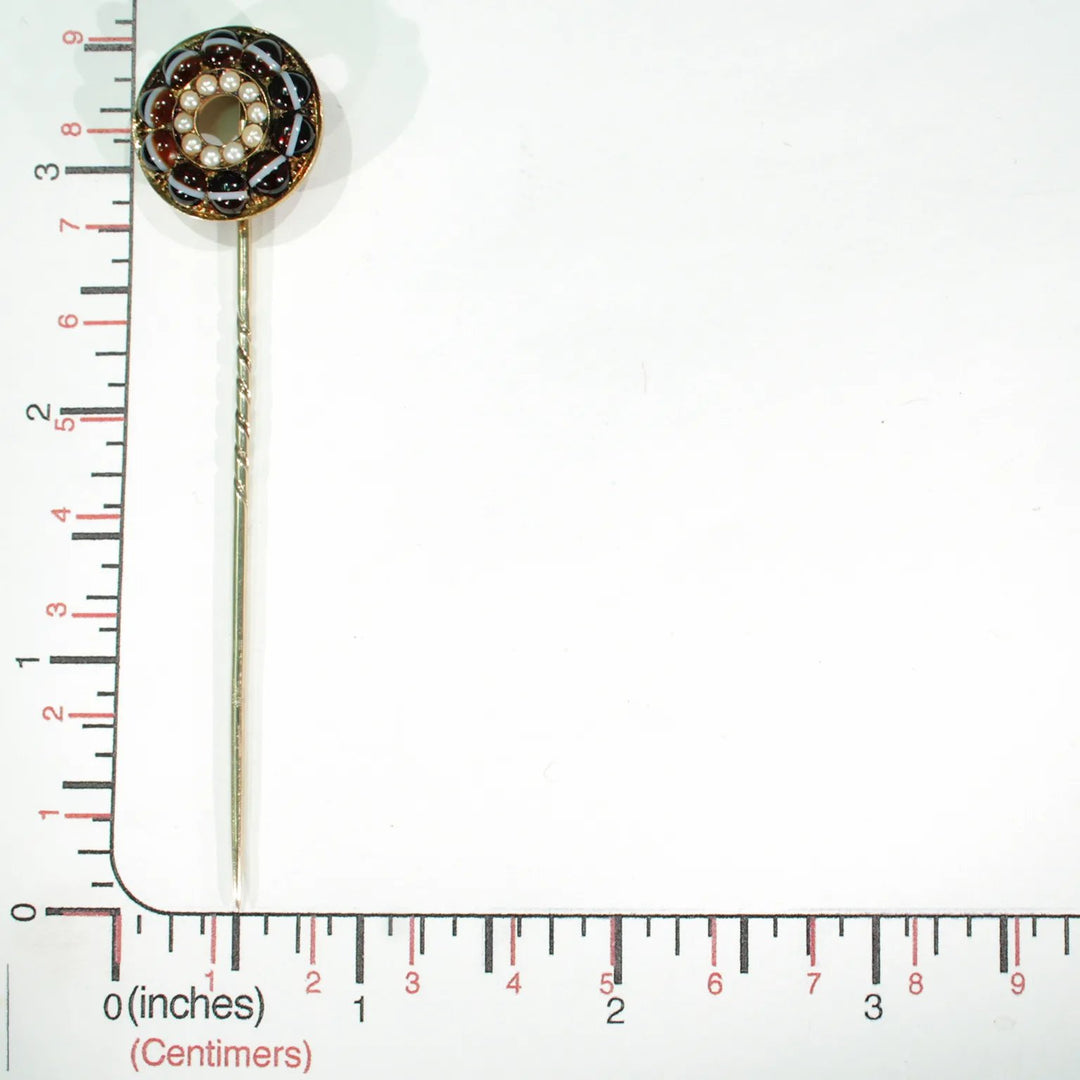 Antique Victorian Banded Agate Pearl Stick Pin
