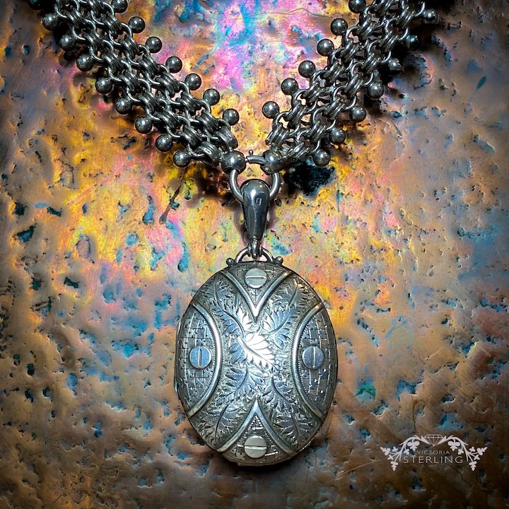 Antique Victorian Collar and Locket Necklace Sterling Silver