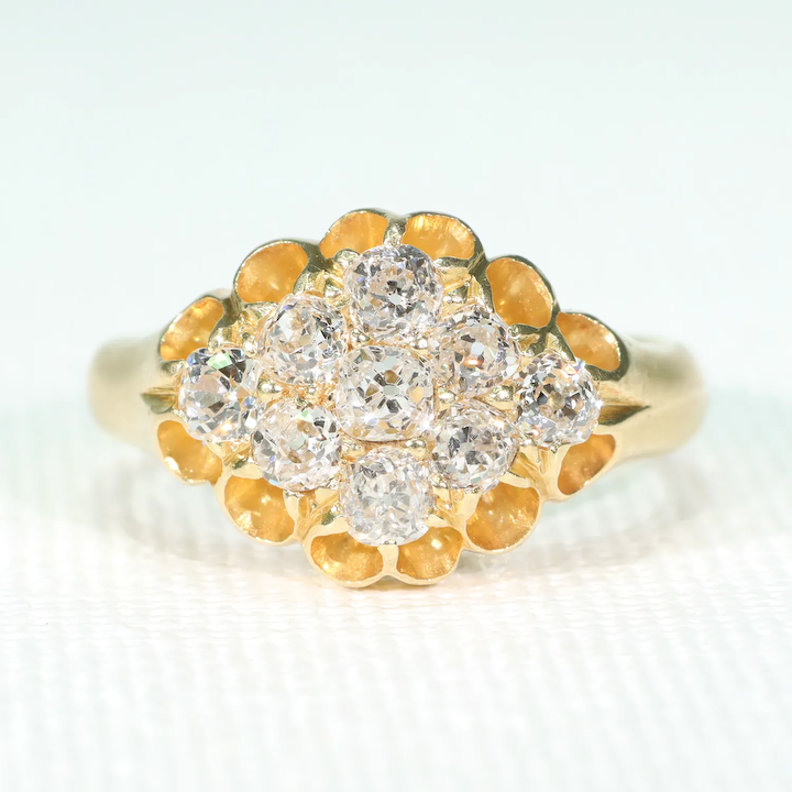 Antique Victorian Diamond Cluster Ring Engagement Hallmarked 18k Gold