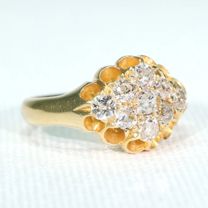 Antique Victorian Diamond Cluster Ring Engagement Hallmarked 18k Gold
