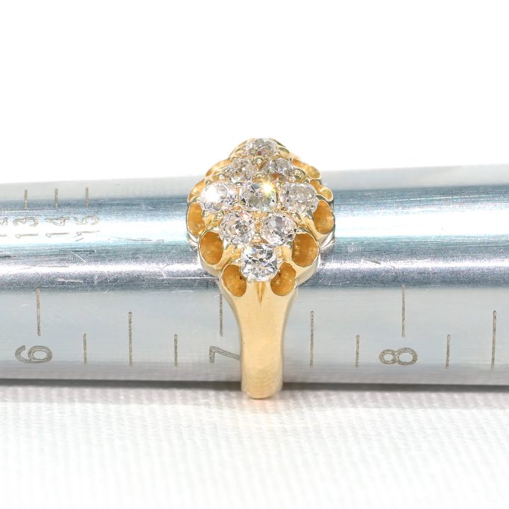 Antique Victorian Diamond Cluster Ring Engagement Hallmarked 18k Gold