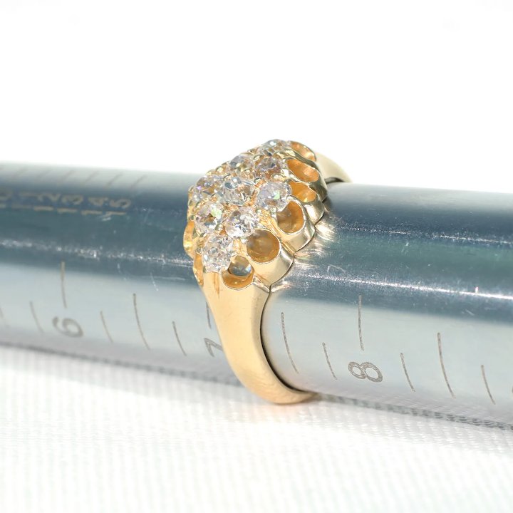 Antique Victorian Diamond Cluster Ring Engagement Hallmarked 18k Gold