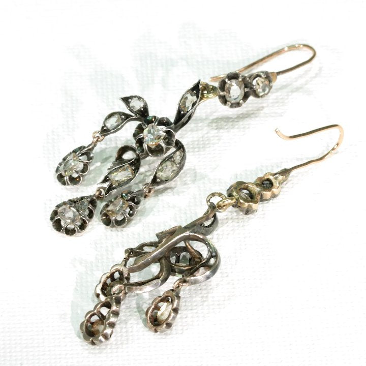 Antique Victorian Early Cut Diamond Chandelier Earrings
