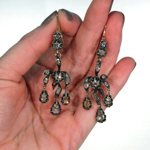 Antique Victorian Early Cut Diamond Chandelier Earrings