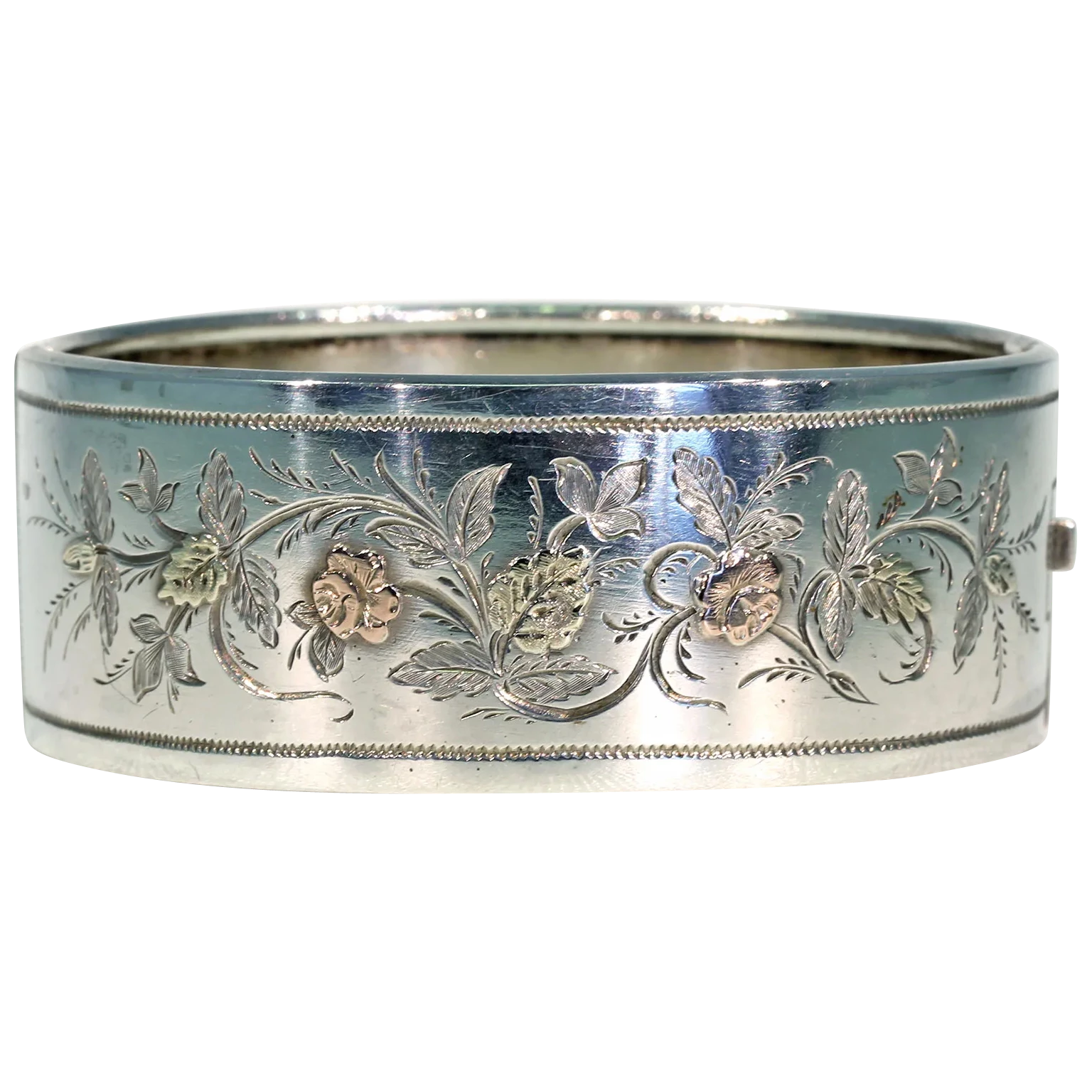 Antique Victorian Embossed Silver Bangle Bracelet