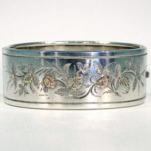 Antique Victorian Embossed Silver Bangle Bracelet