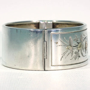 Antique Victorian Embossed Silver Bangle Bracelet