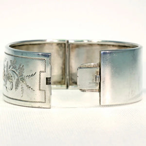 Antique Victorian Embossed Silver Bangle Bracelet