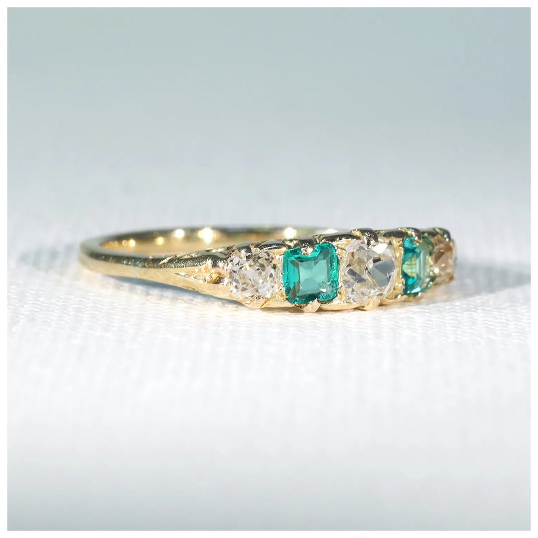 Antique Victorian Emerald Diamond Ring 18k Gold