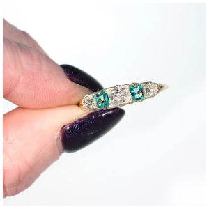 Antique Victorian Emerald Diamond Ring 18k Gold
