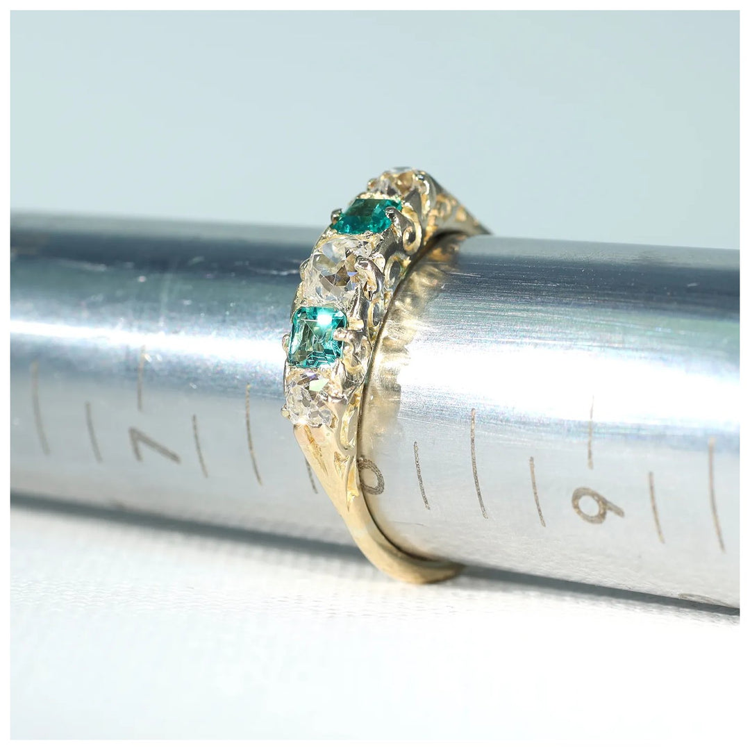 Antique Victorian Emerald Diamond Ring 18k Gold