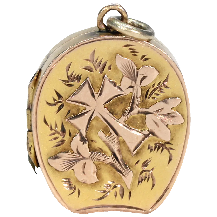 Antique Victorian Gold Flowers and Cross Locket