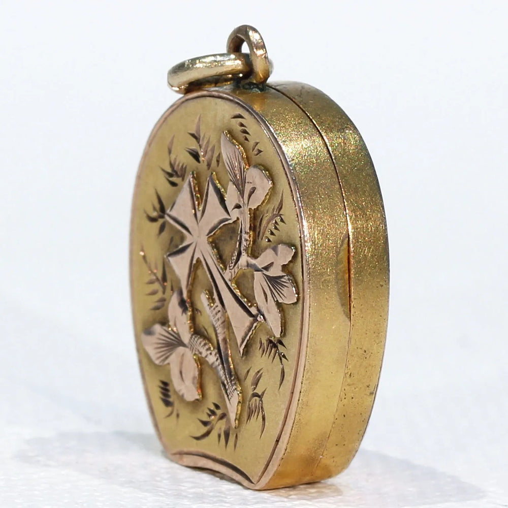 Antique Victorian Gold Flowers and Cross Locket