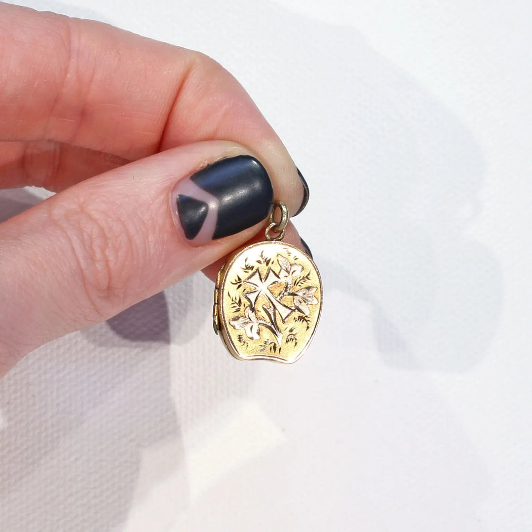 Antique Victorian Gold Flowers and Cross Locket