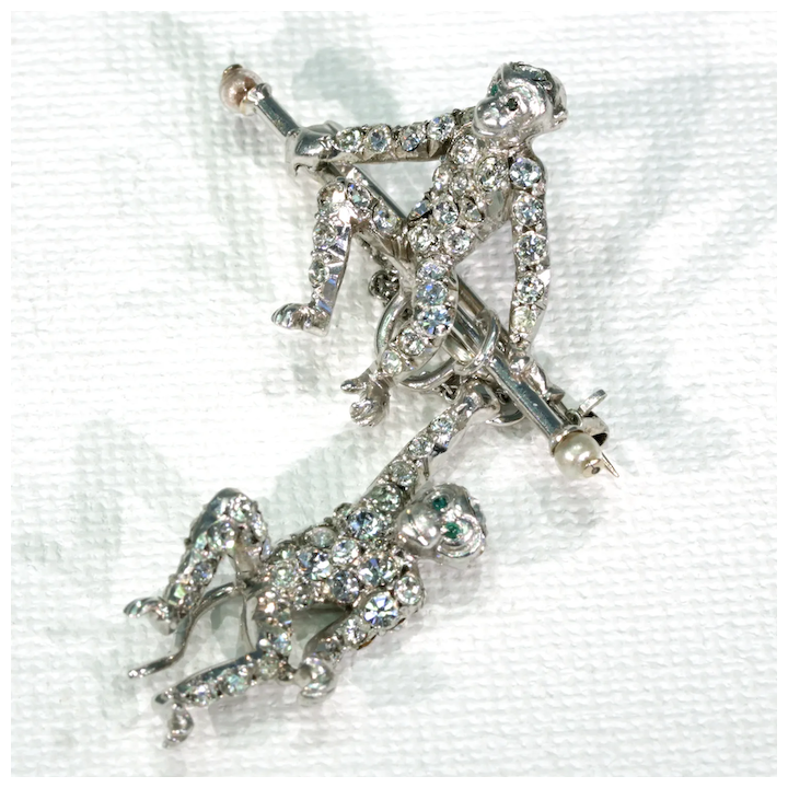 Art Deco Paste Silver Monkey Brooch