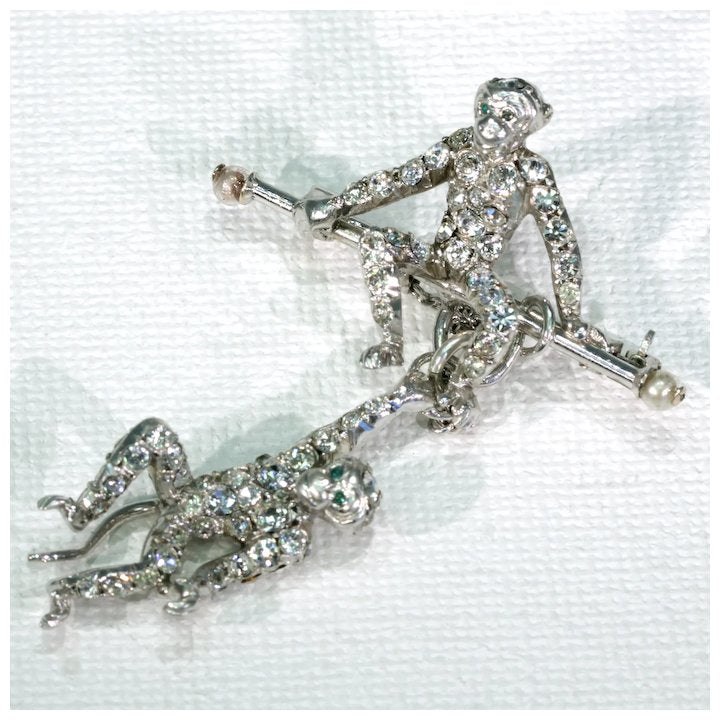 Art Deco Paste Silver Monkey Brooch