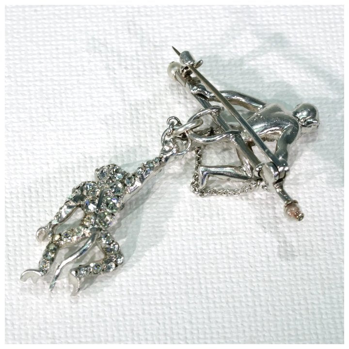 Art Deco Paste Silver Monkey Brooch