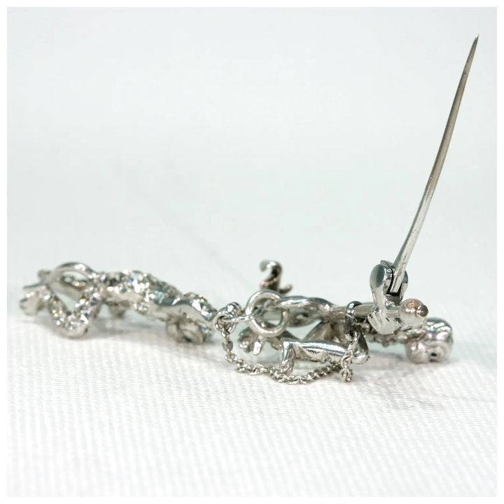 Art Deco Paste Silver Monkey Brooch