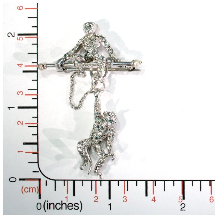 Art Deco Paste Silver Monkey Brooch